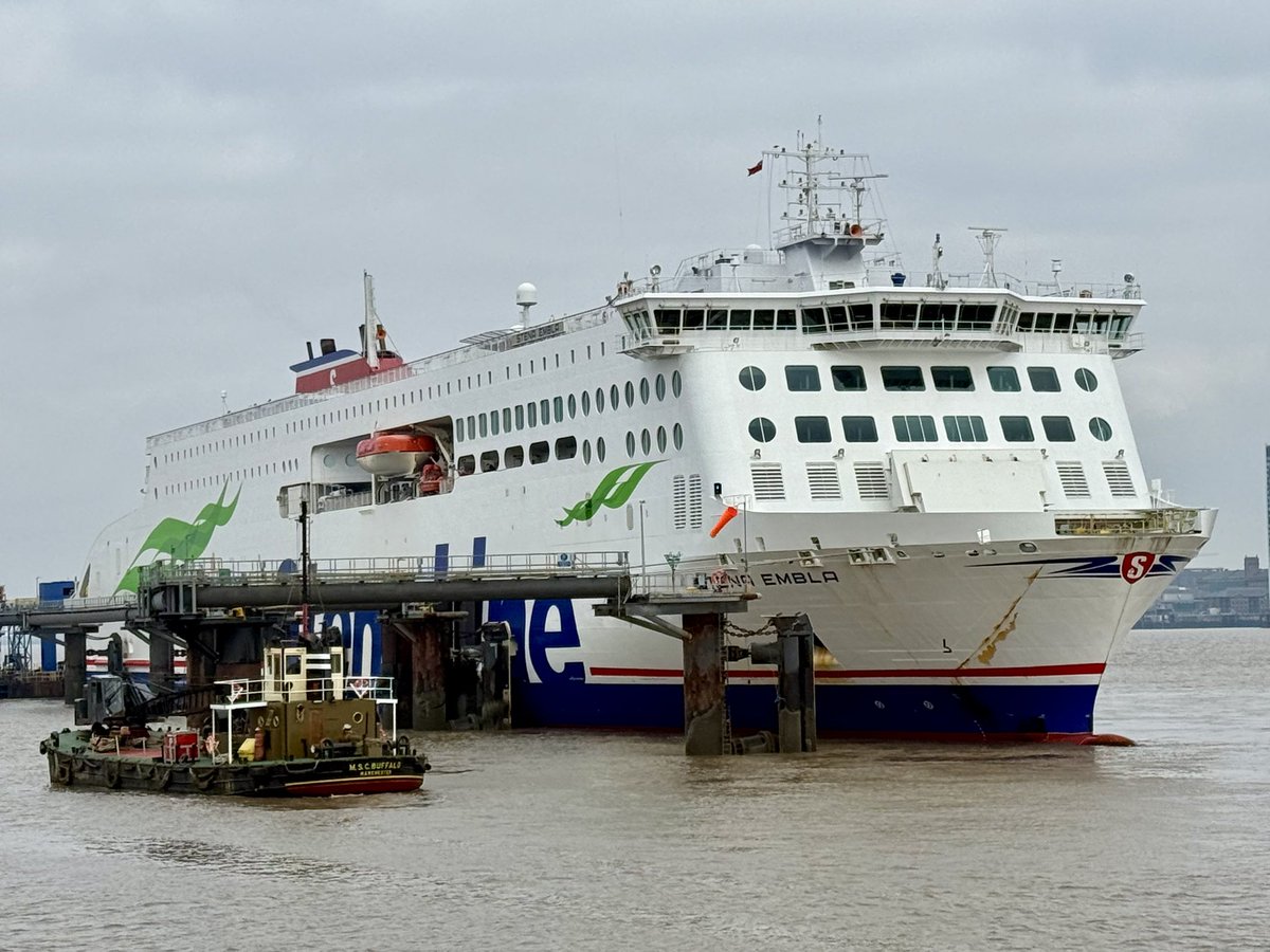 faerder46's tweet photo. Stena Embla @StenaLineUKIE @StenaLine preparing to sail from Liverpool for @BelfastHarbour on 7/3/26 #stenaline #stenaembla https://t.co/QJfXvRUrPj