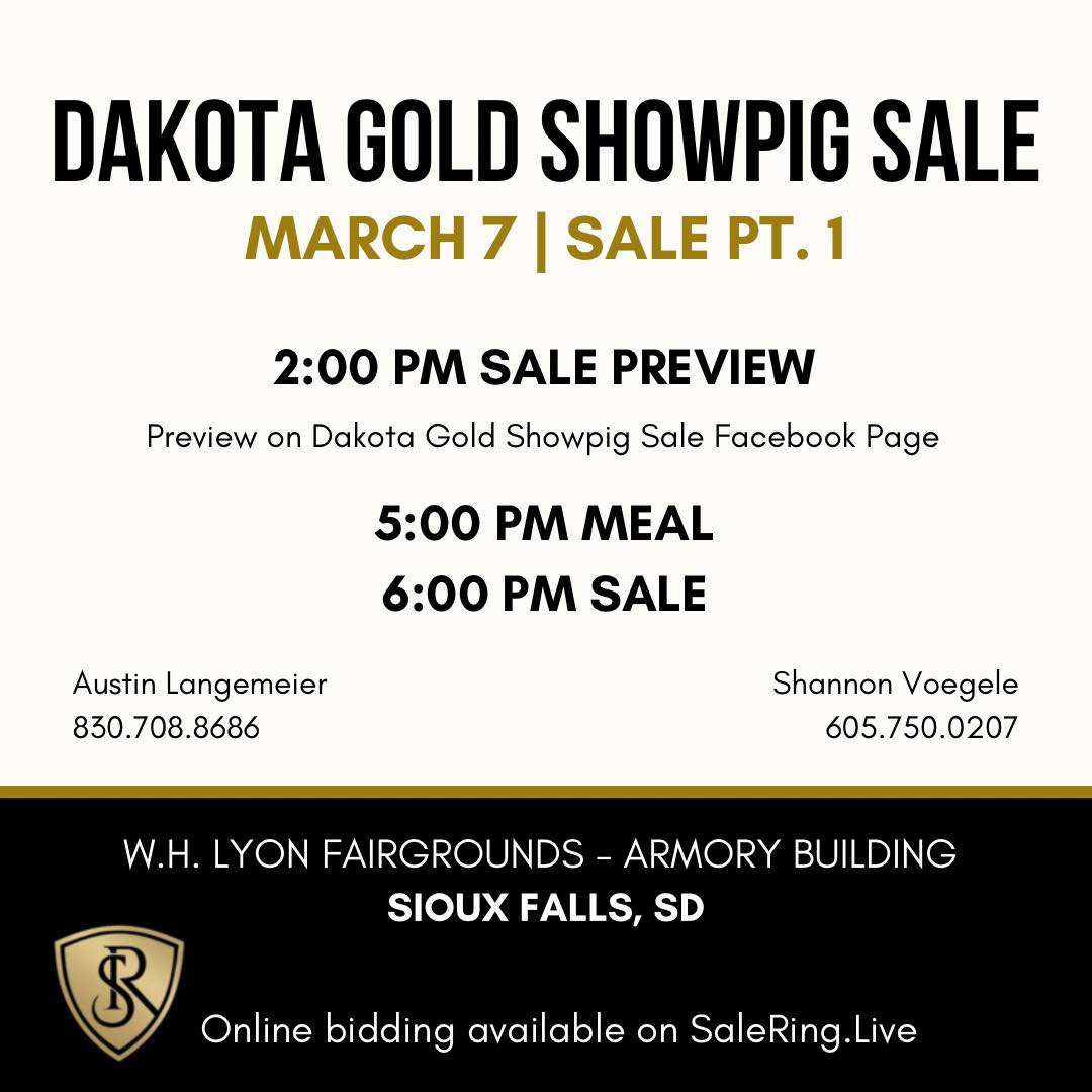 🐷 Today’s the day — the Dakota Gold Pig Sale bidding starts at 6pm!
Join us for an exciting day featuring exceptional pigs backed by proven programs, strong genetics, and dedicated stockmanship. Don’t miss your chance to grab your next banner‑winner!
🐖 siouxempirefair.com/events/2026/da…