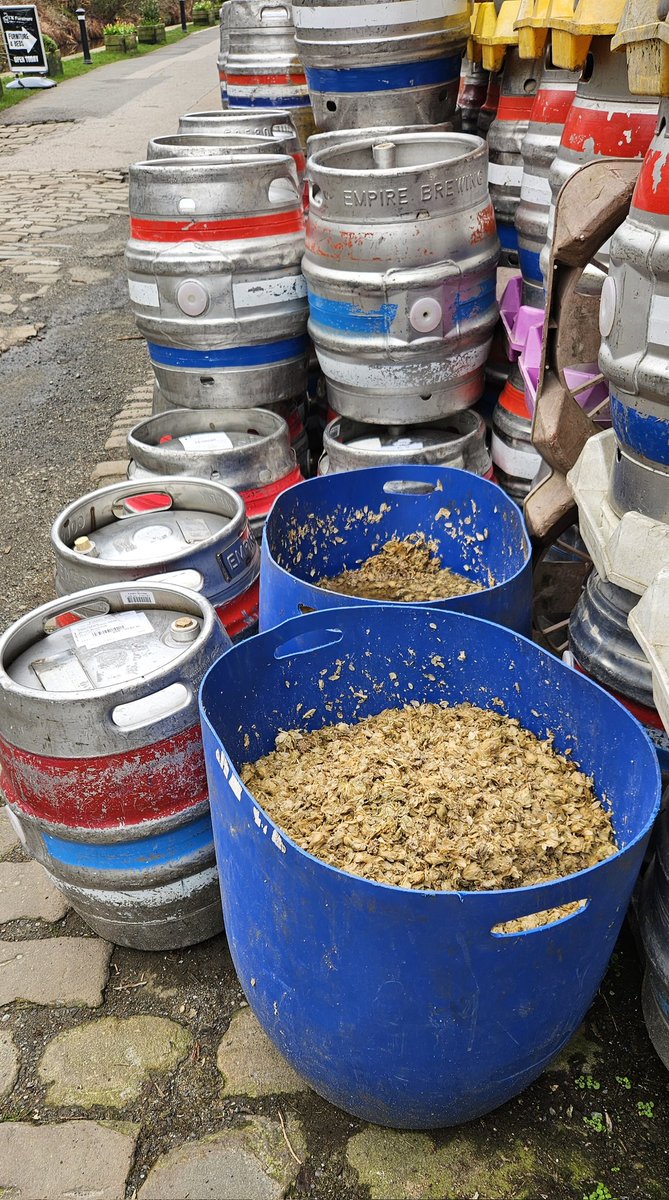 barbmilne's tweet image. Kegs, and spent hops, canal side, Upper Mills 'Empire Brewery' #Slaithwaite #WestYorkshire