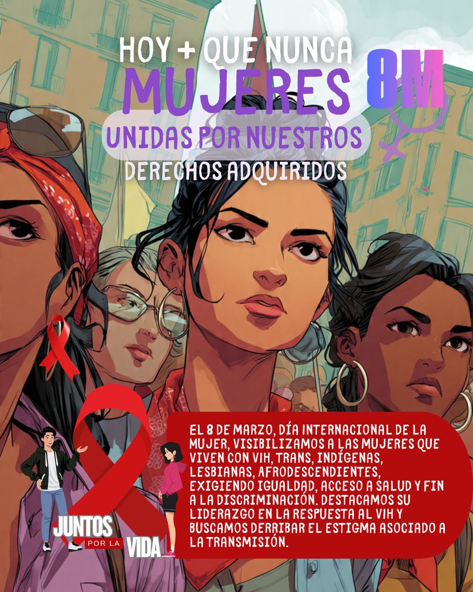 JuntosporlaVida's tweet photo. #08M visibilizamos a las 🚺 que viven con VIH, Lesbianas, Trans, indígenas, Afrodescendientes, exigiendo igualdad, acceso a salud y fin a la discriminación. Destacamos su liderazgo en la respuesta al VIH y buscamos derribar el estigma asociado a la transmisión.
#NiUnPasoAtrás https://t.co/2ijB1oj41B