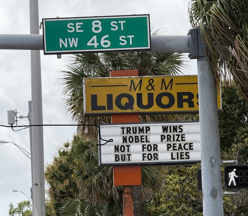 My favorite liquor-store-sign in Hialeah FL, of all places?  #Trump #Iran #Epstein
