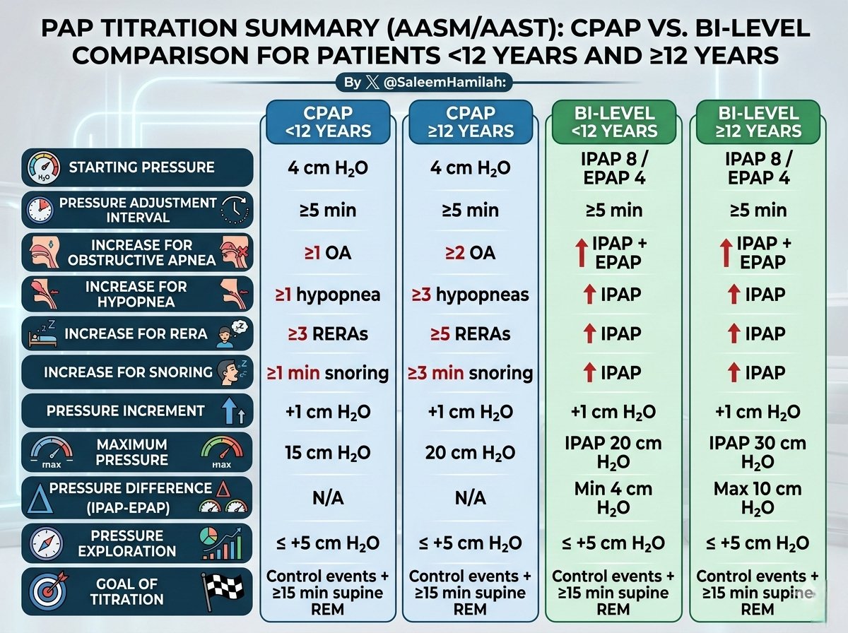 Summarized comparison of CPAP vs Bi-level titration for patients