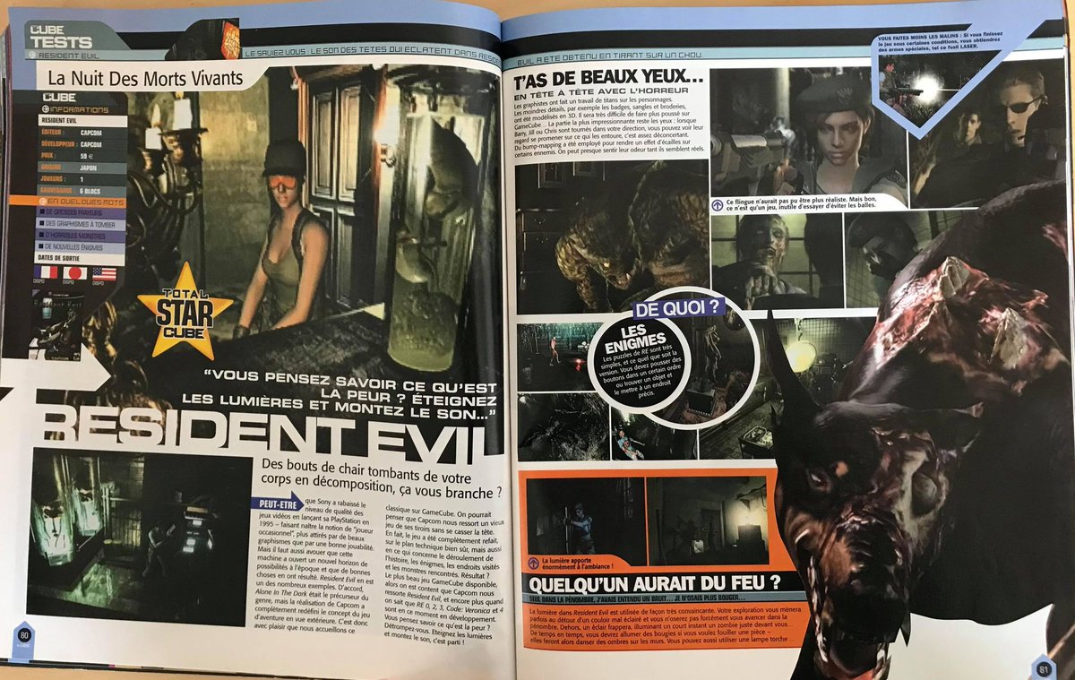 AllmightoFranky's tweet photo. On continue avec les tests de #ResidentEvil Rebirth sur Nintendo GameCube dans #ConsolesMax sur 4 pages où il décrochait le Consoles Max d'or avec la note de 17/20.Puis tests dans le mag #TotalCube mag consacré au cube de #Nintendo avec le test 4 pages et la note de 9,5/10! 2/4 https://t.co/O7pl5xFyRw