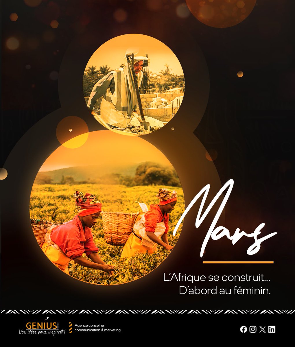 Geniusstrategy1's tweet photo. On dit que l’Afrique est en construction.
Mais par qui ?
𝐄𝐋𝐋𝐄𝐒 labourent.
𝐄𝐋𝐋𝐄𝐒 innovent.
𝐄𝐋𝐋𝐄𝐒 bâtissent.

L’Afrique se construit d’abord au 𝐟𝐞́𝐦𝐢𝐧𝐢n.

Bonne fête à toutes celles qui font avancer le continent. 🖤🧡

#8Mars #FemmesAfricaines #GeniusStrategy https://t.co/6psdNMi1PS