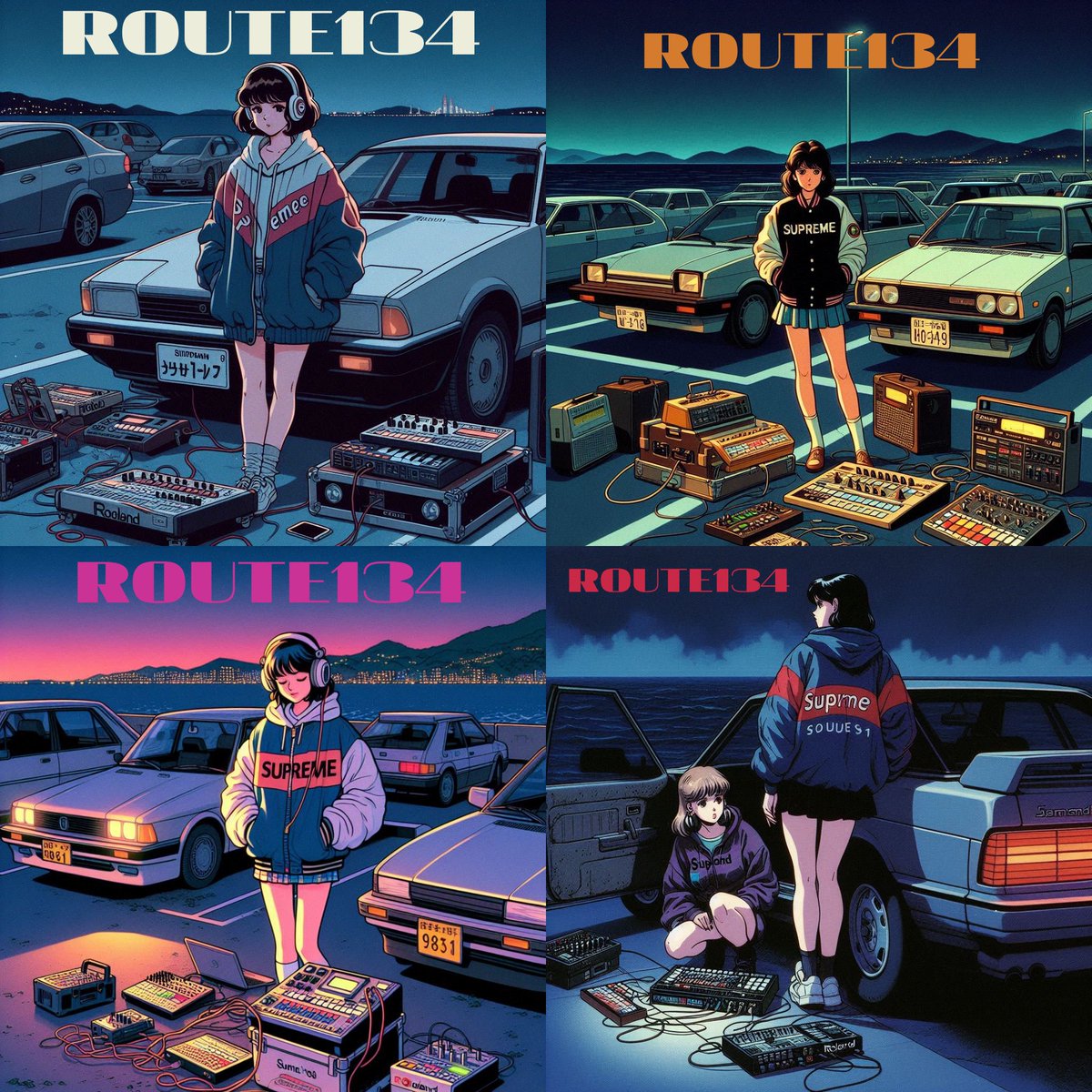NISE_MONO_SPIKE's tweet photo. 「ROUTE134」の制作過程で、最後まで採用を悩んだイラストたち
作品の純度を高めるために、苦渋の決断で本編からは外しましたが、どれも捨てがたい魅力を持った断片(ピース)です
せっかくなので、4枚のアーカイブとして共有させてください
https://t.co/SEtU67kVGc
#ROUTE134 #CityPop #80sAnime #Illustration