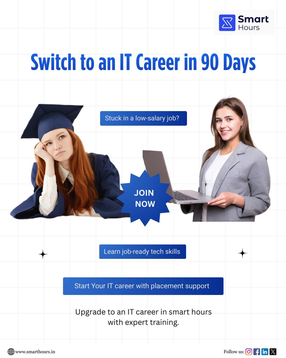 smarthours_offl's tweet photo. Switch to an IT career in 90 days 💻
Skills + projects + consistency = tech career.
#ITCareer #CareerSwitch #TechJobs #Upskilling #FutureSkills https://t.co/35Xa7uOivj