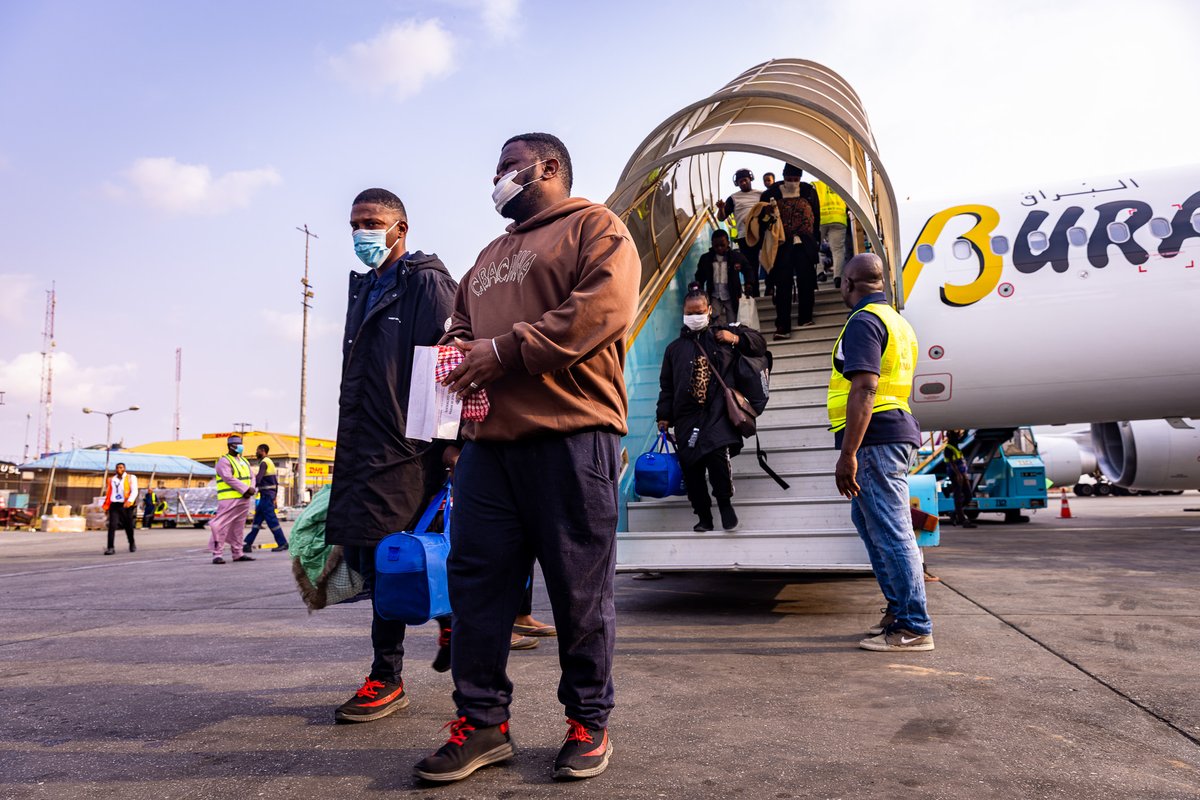 IOM_Nigeria's tweet photo. This week, we welcomed 1⃣6⃣5⃣ Nigerians from Libya at the Murtala Mohammed International Airport in #Lagos.
This makes the 14th charter flight in 2026, bringing 1,800+ Nigerians home this year under the @EUinNigeria-funded #MPRR project.
Thanks to our partners for their support https://t.co/iSAOl16zA6