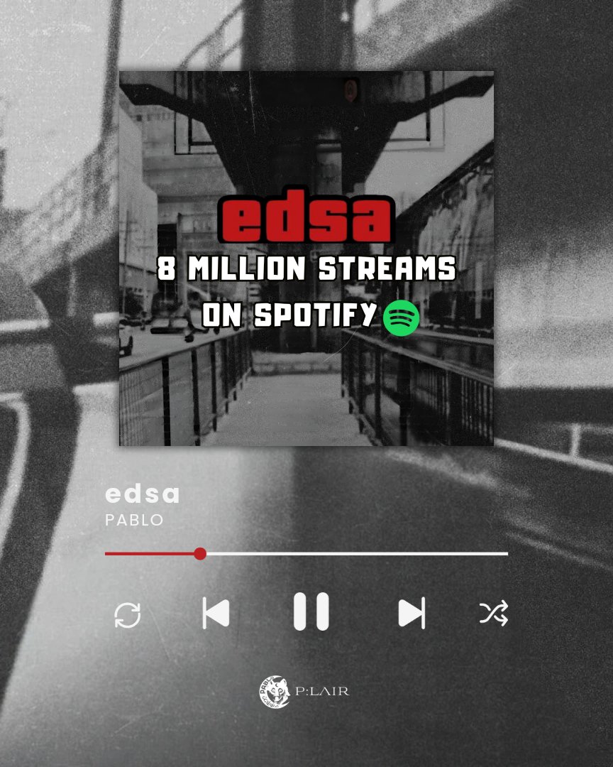 We'll keep ridin' on, indeed, dahil 8M streams na si 'edsa' sa Spotify! 

Here's to the next million streams. 🚦

Stream the track here:
open.spotify.com/track/64p2tRd4…

<a href="/imszmc/">PABLO</a> #PABLO 
#EDSAbyPABLO