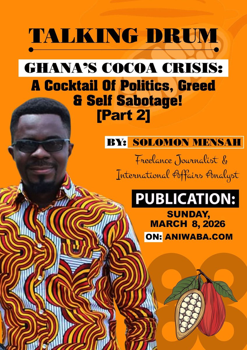 Aniwaba's tweet photo. In the final part of my series on Ghana's cocoa mess, I detail how the country can make at least $10 million every three months.

The question, however, is: will they even read or listen to me? https://t.co/Vzo4G84E48
