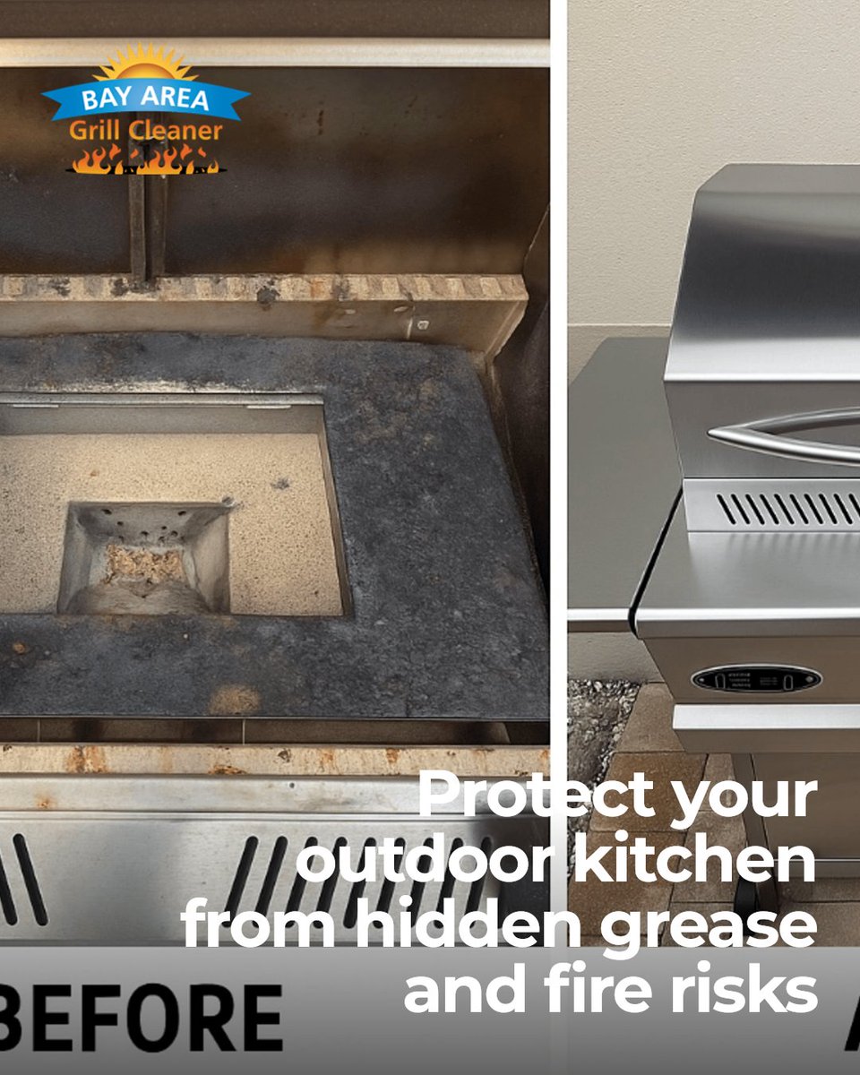 Is your outdoor kitchen truly protected? Professional grill maintenance safeguards your setup and property value. Don't let grease and fire risks hurt your investment. #familyowned #GrillGoals

Contact Us bayareagrillcleaner.com #familyowned #GrillGoals