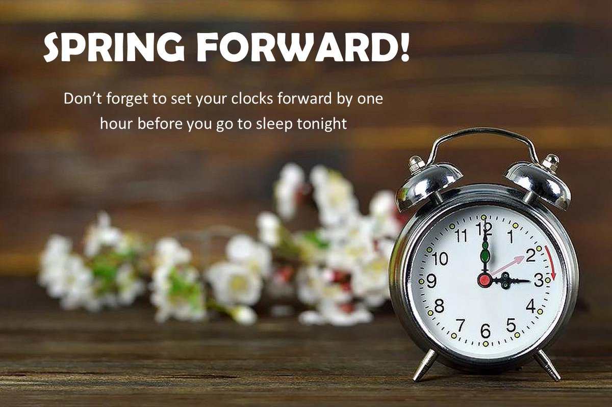 Don't forget!  Tonight is the night to set your clocks forward by one hour, as we SPRING into daylight savings time.  ⏰