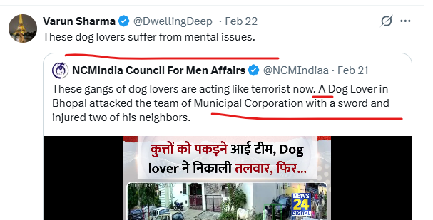 HoomanDecoder's tweet photo. IF THIS IS HOW DOG HATERS MANIPULATE HUMANS VIA THEIR POSTS, IMAGINE WHAT THEY DO TO DOGS BEFORE CRYING WOLF!!

According to this Dog hater, when dog lover beats the dog haters, he calls it “mental illness” or “terrorism”. 

But when dog haters attack or insult dog lovers, he celebrates it!

This kind of double standard reveals a clear pattern of behavior.

IF SOMEONE PLAYS SUCH MANIPULATIVE GAMES WHEN DEALING WITH HUMANS, IT RAISES AN OBVIOUS QUESTION:HOW WOULD THEY TREAT ANIMALS WHEN NO ONE IS WATCHING?

People like this often provoke animals, mistreat them, or create stressful situations. Then when an animal reacts in self-defense, they immediately shift the blame and claim “the animal is dangerous.”

This pattern is common:
provoke → trigger a reaction → blame the victim.

THIS IS AN EXAMPLE, AND MANY DOG HATERS FOLLOW THIS PATTERN! YOU CAN COMPARE THEIR CAPTIONS WITH BOTH OF THESE STORIES ON ANY DOG HATER'S PROFILE!

#saveindiandogs #saveindiafromdoghaters @WHO @PMOIndia @HMOIndia @RenukaCCongress