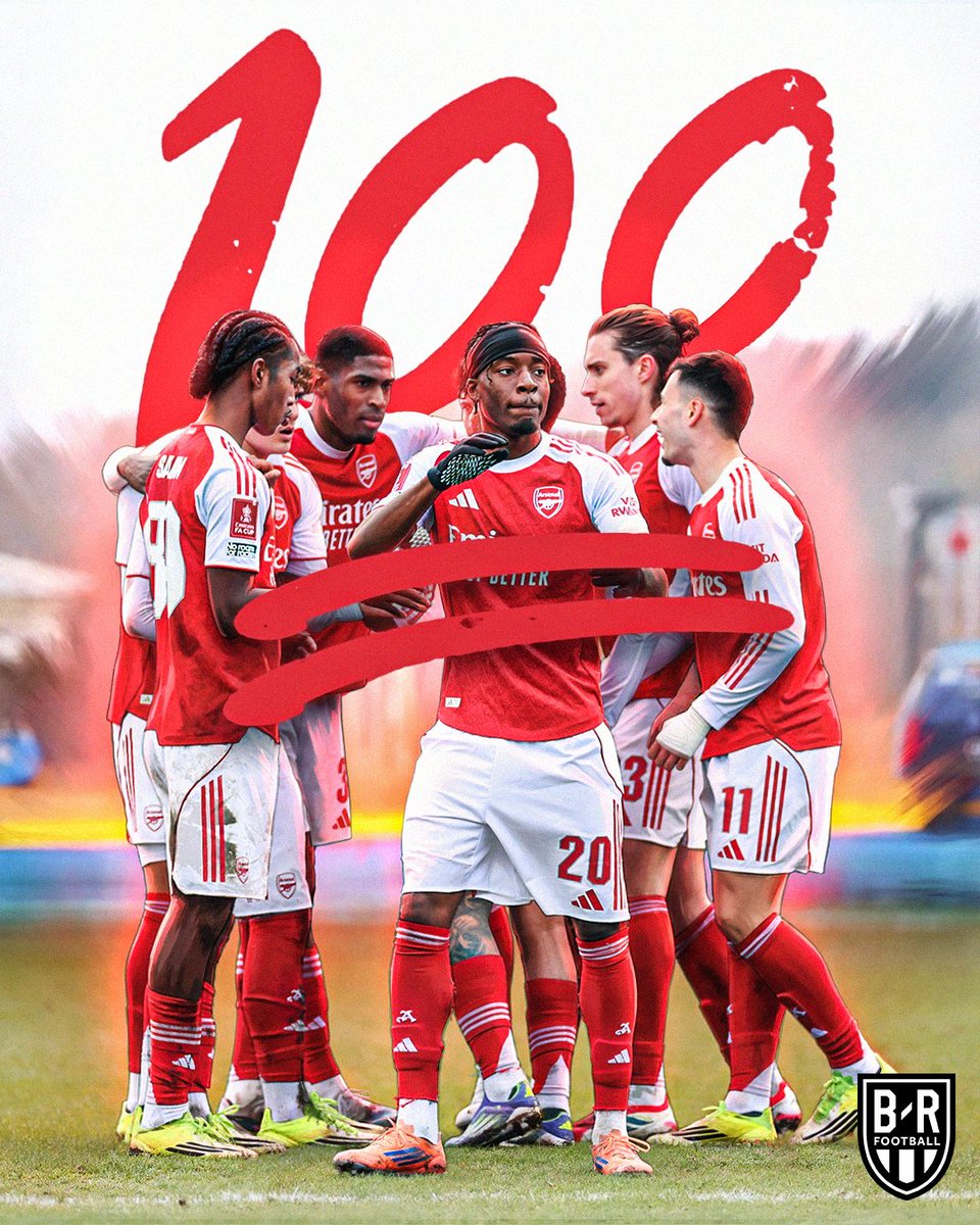 brfootball's tweet photo. Noni Madueke and Eberechi Ezi scored Arsenal’s 100th and 101st goals of the season in all competitions as they beat Mansfield Town 2-1 to advance in the FA Cup.

They are the first Premier League side to reach 100 this season, and the third team from Europe’s big five leagues to do so 💯