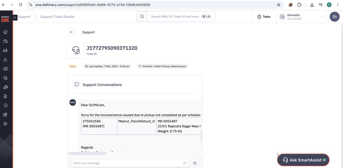 TellyCraze's tweet photo. @delhivery 10 pickups scheduled on 4/3/2026 are still pending. Today your FE refused pickup from our premises and asked us to bring parcels 1 km away. Several complaints were already raised earlier, yet no effective action. FE Ashwani 7520252477 This is unacceptable service. https://t.co/TE1GRGnzMV