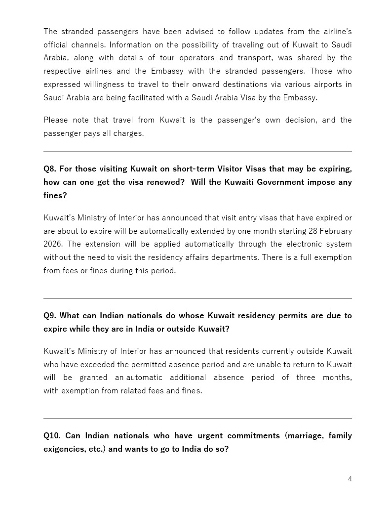 Indsamachar's tweet image. Frequently Asked Questions (#FAQs) on the Current Situation:  

The Embassy of India in Kuwait has received several queries from Indian nationals. For the information of the community, FAQs are shared below:

@indembkwt #IranIsraelWar #MiddleEastCrisis