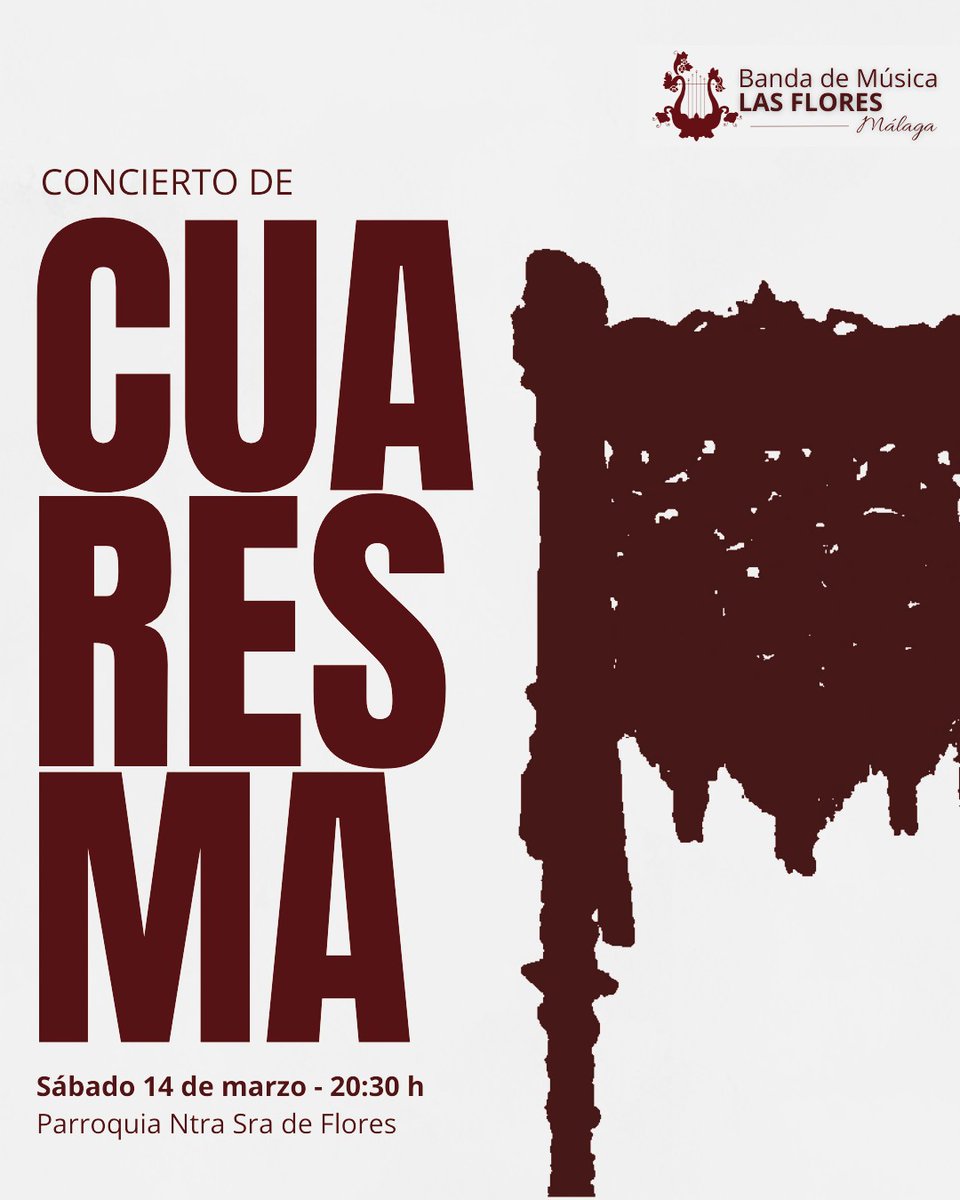 ᴄᴏɴᴄɪᴇʀᴛᴏ ᴅᴇ ᴄᴜᴀʀᴇꜱᴍᴀ 

El próximo sábado 𝟭𝟰 𝗱𝗲 𝗺𝗮𝗿𝘇𝗼  a las 𝟮𝟬:𝟯𝟬 𝗵 en la Parroquia de Nuestra Señora de Flores realizaremos nuestro tradicional Concierto de Cuaresma.

¡¡ Te esperamos !! 🎶🥁

#SuenaLasFlores
#BndLasFlores
#Cuaresma