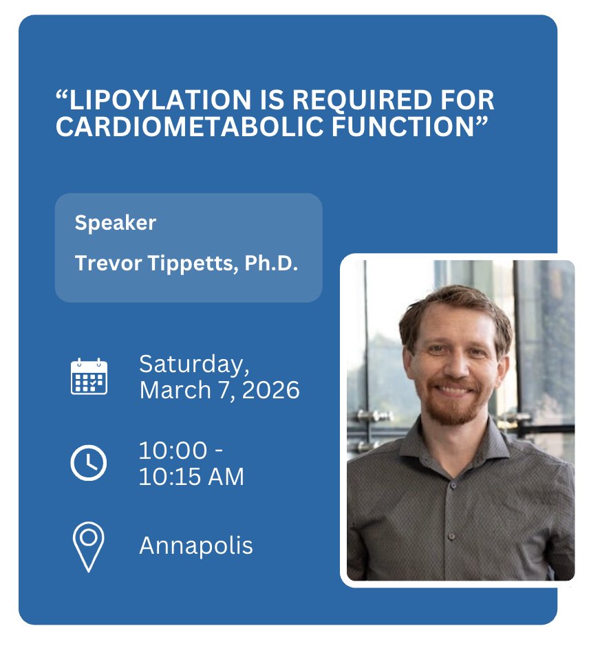 ADiaz_PhD's tweet photo. If you’re at #ASBMB26, stop by Dr. Trevor Tippetts's talk “Lipoylation Is Required for Cardiometabolic Function” today at 10:00 AM. Dr. Tippetts is an @NIH NRSA Postdoc Fellow in the DeBerardinis Lab at @CRI_UTSW. Don’t miss it! 🔬
@UTSWPostdocs @UTSWGradSchool @ASBMB https://t.co/Q189qcWQyu