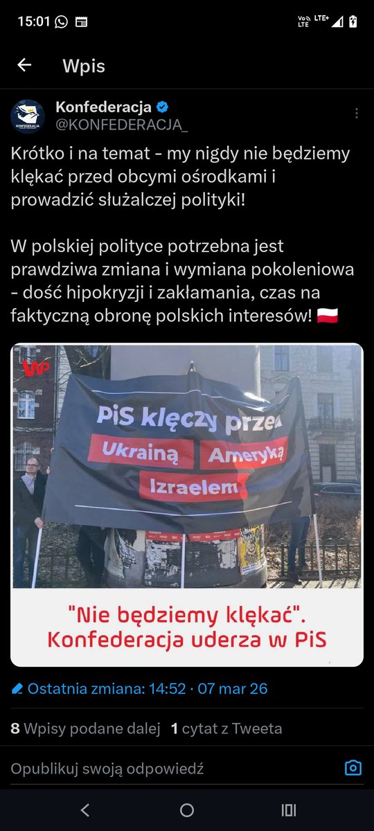 Konwencja PiS 
Kaczyński nie wskaże premiera – PiS bez szans na samodzielne rządy (spadające sondaże). 
Konwencja ukrywa podziały i porażki: rządy Morawieckiego, Zielony Ład, Nowy Ład, covid, uległość wobec Ukrainy (zboże, Wołyń) i USA/Izraela. Skupcie się na chaosie w partii.