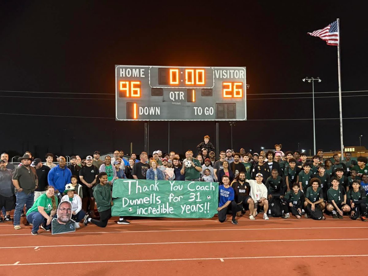 Ellison_Soccer's tweet photo. Congratulations Coach Dunnells on 30 seasons with the eagle program. You have made a huge impact on many players and the KISD community over the years! You will be missed. Enjoy retirement! 1996-2026
#weareKISD #eaglenation #thelegendisout 
⚽️🦅 https://t.co/XzkMWuYPTs