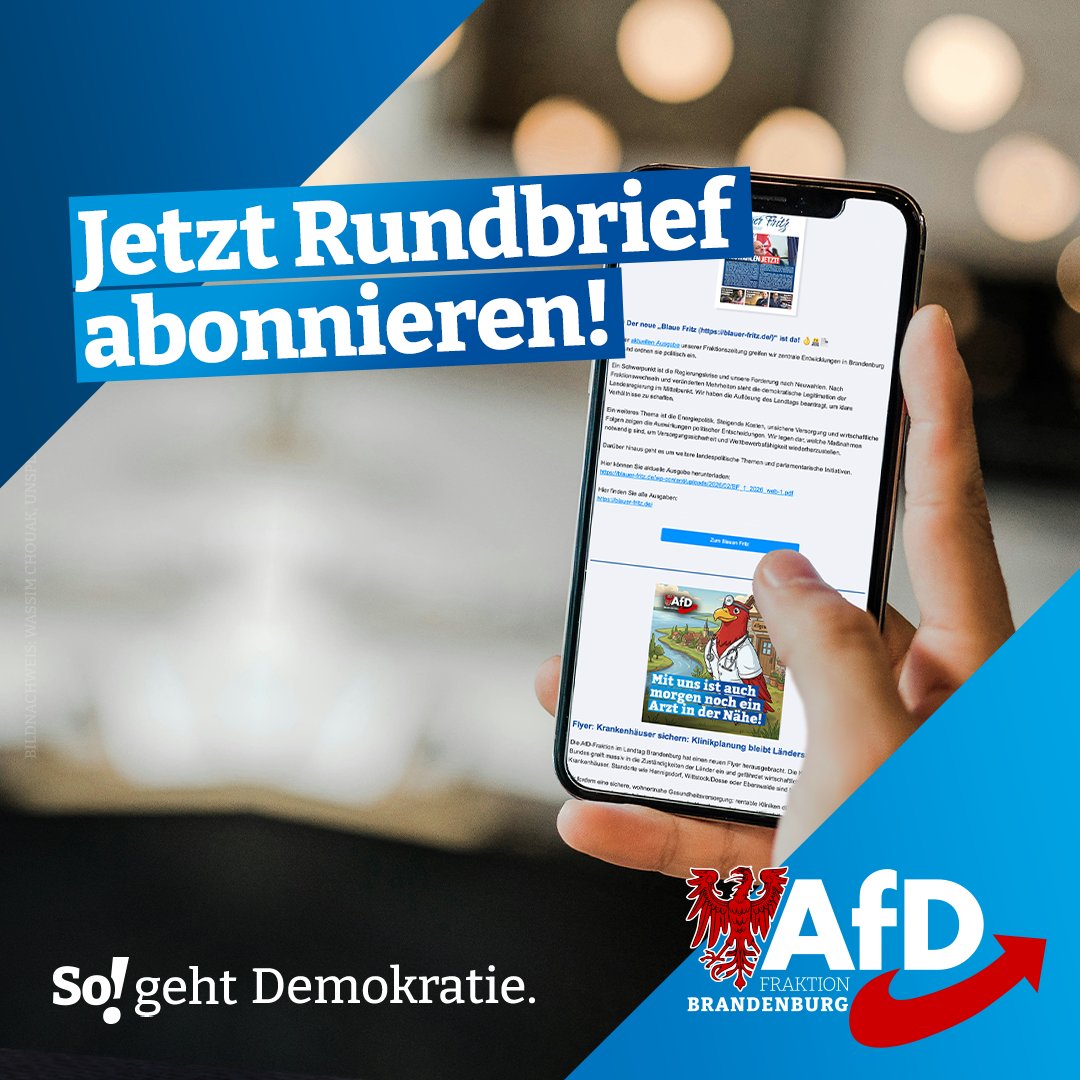 AfD_FraktionBB's tweet image. Brandenburg unter Druck: #Migration, #Energie, #Corona-Aufarbeitung und #Infrastruktur  

#Brandenburg steckt in mehreren Krisen gleichzeitig – genau darüber berichten wir in unserem aktuellen Rundbrief.  📬  

🚧 Migration: Grenzkontrollen erschweren illegale Einreisen – nun