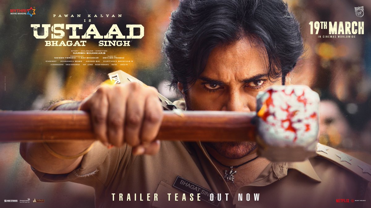 MythriOfficial's tweet photo. దమ్మునోడు దాటొచ్చు 💥💥

#UstaadBhagatSingh Trailer Tease out now!
▶️ https://t.co/DBJQR3PUxn

#UBSTrailer out soon ❤‍🔥

#UstaadBhagatSingh GRAND RELEASE WORLDWIDE ON 19th MARCH, 2026.

#UBSOnMarch19th

POWER STAR @PawanKalyan @harish2you @sreeleela14 #RaashiiKhanna @ThisIsDSP @MusicThaman @rparthiepan @DoP_Bose #AnandSai @boselyricist @Venupro @MythriOfficial @SonyMusicSouth @UBSthefilm