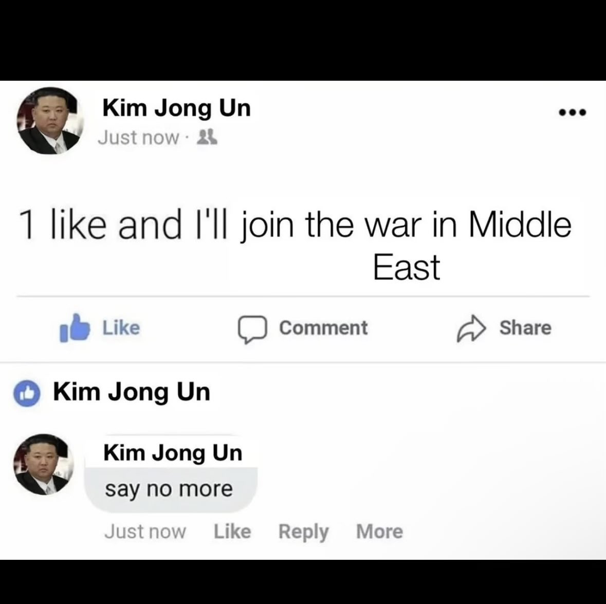 PredictUsFun's tweet photo. Even Kim Jong Un knows: never trust the “1 Like = I’m in” posts.

The commitment level is unreal.

#Meme #InternetHumor #SocialMedia #ViralPost #XTrends #FunnyMemes #DarkHumor #Relatable #InternetCulture #LOL https://t.co/yEurMtQVb0