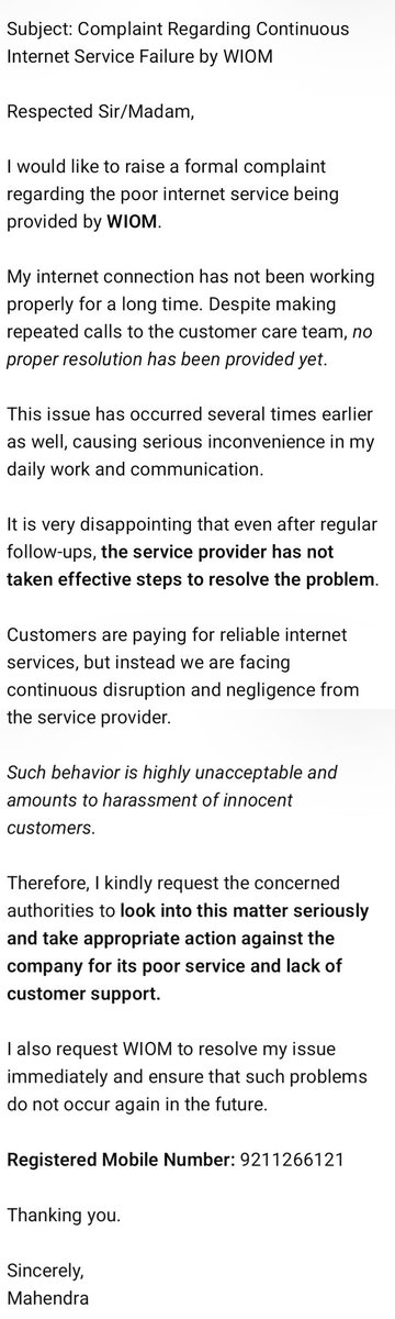 MahendraVe62173's tweet image. @WIOMIndia @TRAI @DoT_India @AshwiniVaishnaw @consaff @jagograhakjago @PMOIndia @MyGovIndia @IndianExpress @ndtv
@Wiom
#ConsumerRights #InternetService #CustomerComplaint