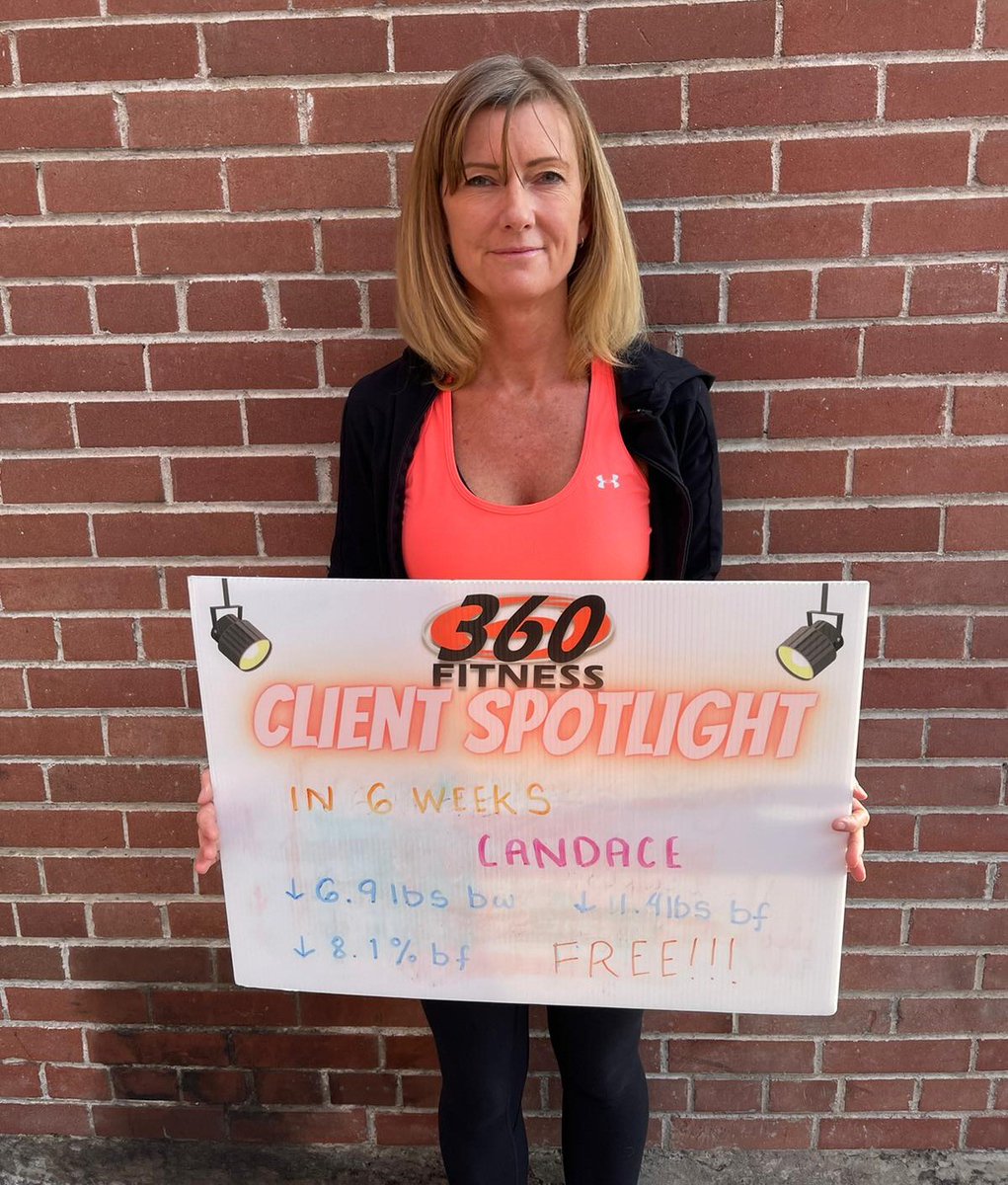 🎉 Cheers to Candace! 🎉 Finished her 6-week challenge &amp; feels great💪

✨ Lost weight &amp; body fat! 🏋️‍♀️ Now, advancing with our online program! 🖥

Start your journey ➡️ 360fitness.ca/6weeks 🌐 

#ClientSpotlight #360Fitness #TransformationSuccess 🏆