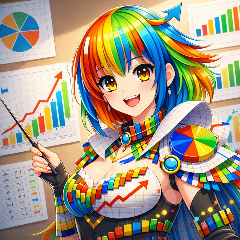 AnimeGirlADay's tweet image. Meet Charte, the embodiment of the "Chart" concept.
Charte is an expert at analyzing and presenting large amounts of data in clear, digestible formats, transforming complex information into tables, graphs, and diagrams that are easy to understand.
#chart #animegirl #anime #AI