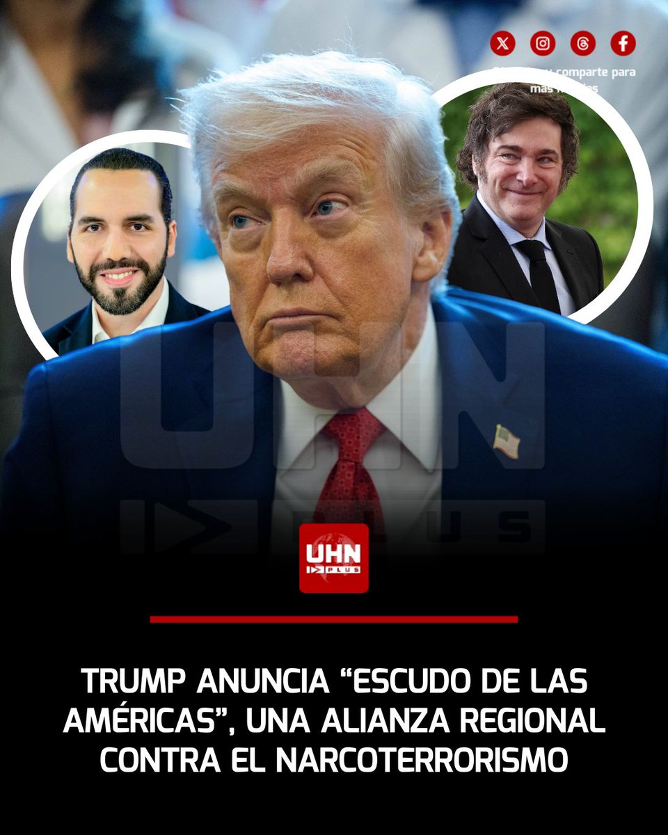 🇺🇸‼️ | El Presidente Donald Trump anunció en Miami la creación de “Escudo de las Américas”, una nueva alianza geopolítica regional integrada por 12 mandatarios del hemisferio, destinada a coordinar acciones contra el narcoterrorismo y contener la expansión económica y estratégica