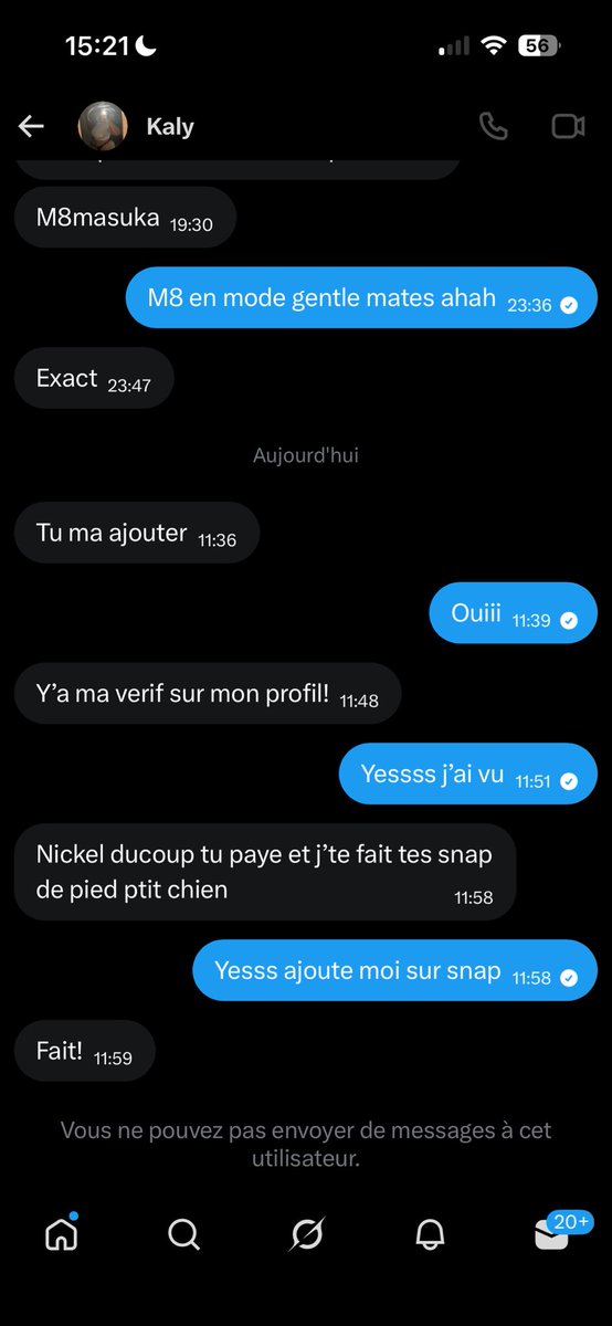 Et une de plus🚨! Merci de signaler @kallyyyyychou qui ne respecte pas non plus sa parole, virement fait avant la séance. Bloque de partout après… Elle qui disait qu’elle était sérieuse faite attention !!

#moneyslaves #fetichiste #soumis #moneyslave #feetforsales #domina #pieds