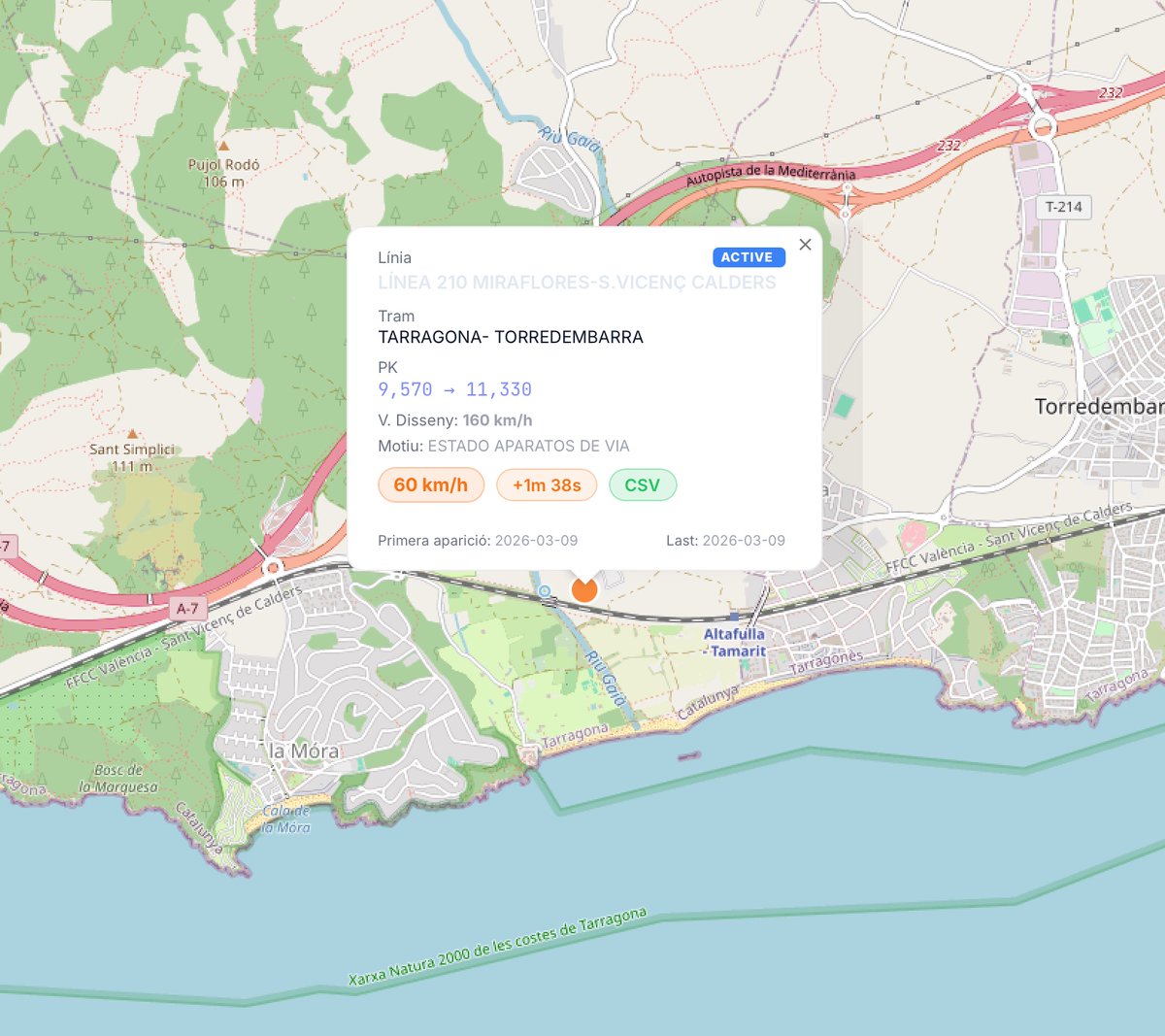 La tercera de les novetats que afecta als regionals sud, una limitació a l'entrada de l'estació d'Altafulla des de Tarragona, en aquest cas per l'estat dels desviaments. Cal recordar que aquí l'obra es va finalitzar tot just fa un any, al març de 2025, i ja es troba en mal estat.
