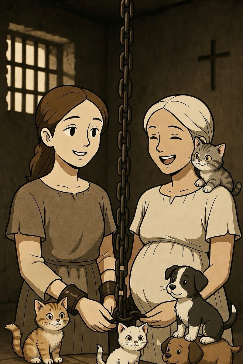JaySiri2025's tweet photo. Saints Perpetua &amp; Felicity 🔥  
A noble young mom &amp; her pregnant slave girl—chained in a dark cell, yet radiating joy in Christ.  
Faced beasts &amp; the sword in 203AD rather than deny Jesus.  
Modern faith looks weak next to this. Their courage still challenges us today. #CatholicX https://t.co/ie186S2033