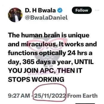 abba_hamani's tweet photo. @BwalaDaniel Nothing you say will ever make sense to anyone. The cerebral cortex of your brain is not working. https://t.co/kRFlUQZOZX