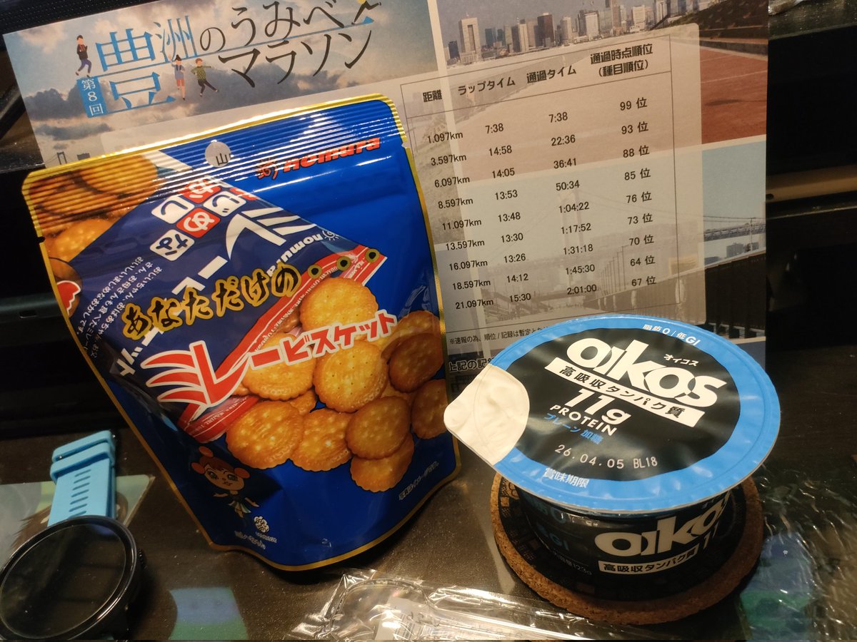 71strike's tweet photo. 完走祝いもいただく㊗️
ミレービスケットとoikosのヨーグルト。表彰されたみたいだわ✌️ https://t.co/5hClr24Ytu