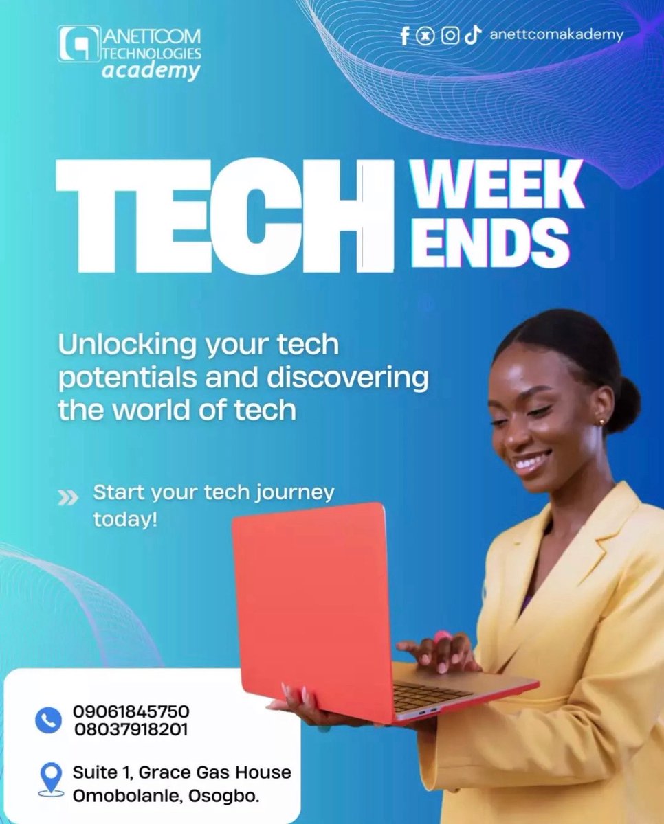 Weekend classes are going on!!

Register with us at Anettcom Technologies Academy 
Enjoy our ongoing 20% discount (Limited slot available)
Send us a DM now
 WhatsApp: 09061845750

#anettcomacademy #enrollment #discount #tech #consistency 

<a href="/InsideOsogbo/">Inside Òṣogbo</a> <a href="/insideEDE/">Inside ẸDẸ</a>