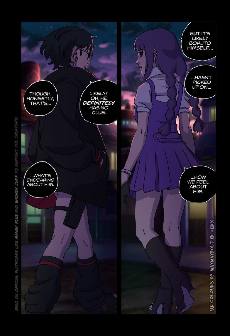 maymaybolt's tweet photo. [Art Repost]: With all the stress and chaos in Boruto's life, I can't imagine when this will happen. But I'm here for it. Let's see ...👀🍿. 
#BorutoTwoBlueVortex  #saradauchiha #sumirekakei #BoruSara #borusumi https://t.co/CHc5MpX0bQ
