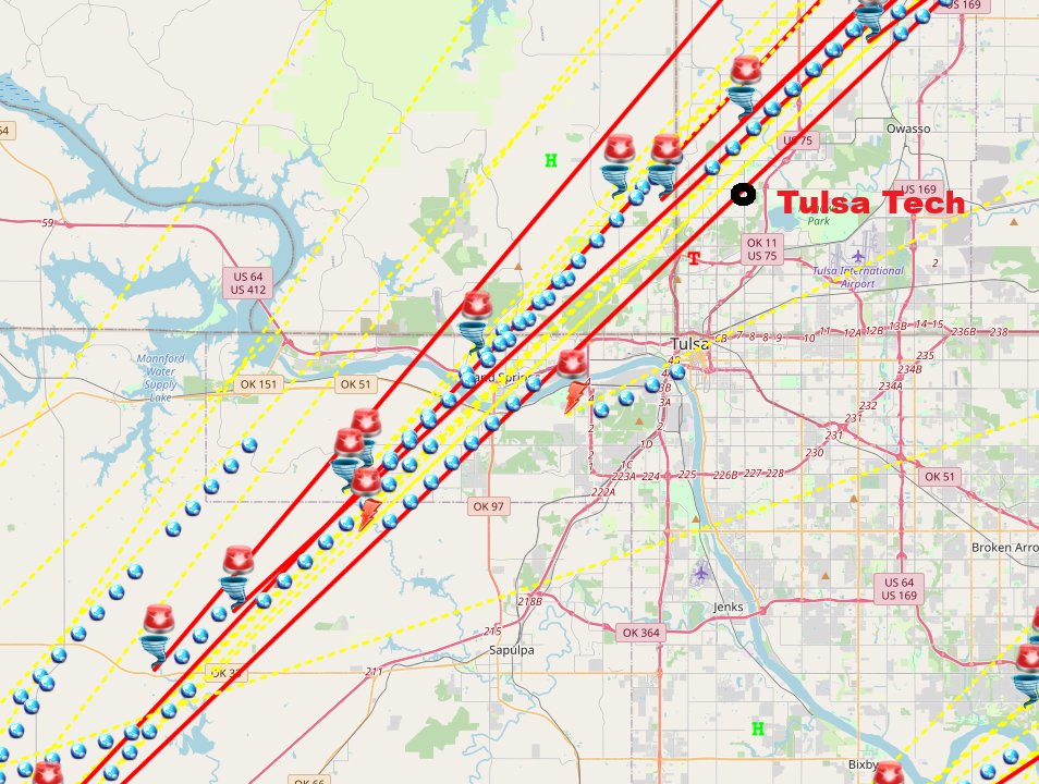 Storm_GPS's tweet image. Here where our advance warning corridors into Tulsa Tech. Over 1 hour advance warning...