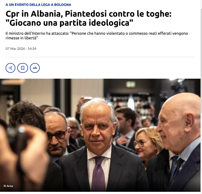 riktroiani's tweet image. Dietro alla decisione di inviare #migranti nei #Cpr e in #Albania, "c'è il  lavoro di poliziotti e magistrati che hanno perseguito queste persone".  

Un lavoro che, ha affermato #Piantedosi, rischierebbe di "essere  sovvertito da una posizione pregiudiziale e ideologica di