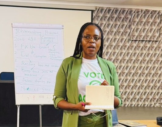EvelynMondlana's tweet photo. @Action4SA_GP Provincial Secretary Evelyn Mondlana led the @Action4SA Joburg Region A Induction and Election Strategy Workshop in Midrand, equipping  activists with the tools to strengthen structures &amp; prepare for  LGE26. 

#ReadyForAction
#Onlyactionsacanfixgauteng https://t.co/uD2PHQcT3m