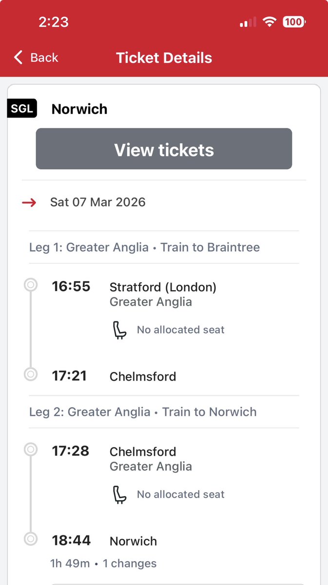 simpletonrabs's tweet photo. @greateranglia i have this journey booked and have received two emails saying my journey is cancelled but the journey is still coming when I search? Is this a mistake? https://t.co/H4X7smKFZb