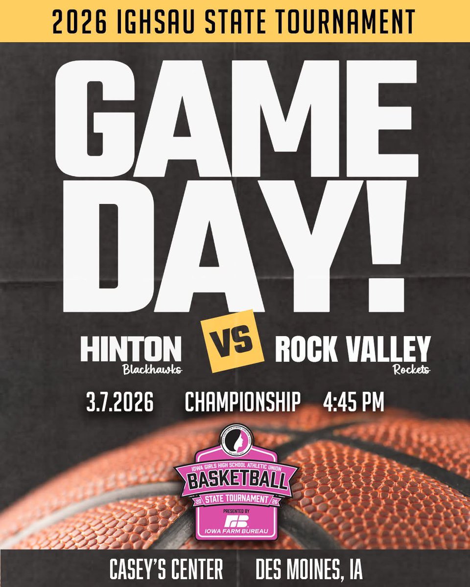 Bhawkboosters's tweet photo. 🏀 STATE CHAMPIONSHIP GAME! 🏀

Hinton Blackhawks Girls Basketball Team is headed to the 2A State Championship!

They will take on the Rock Valley Rockets Saturday   |    4:45 PM

Bring home the trophy, girls! 🏆🖤💛

Watch here: https://t.co/tD2aQ1Ovpw https://t.co/dqtv5QBj6W