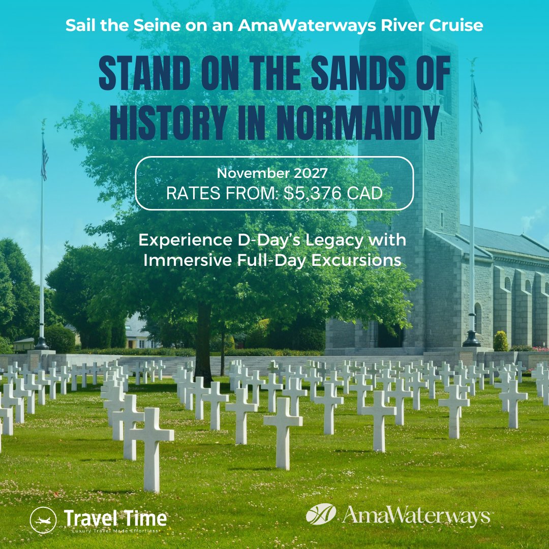 TravelTimeLois's tweet photo. Few places in France carry the weight that Normandy does. 🪖
This November, AmaWaterways brings you there — with a dedicated full-day excursion giving you space to reflect, learn, and honour what happened here.

Paris &amp; Normandy | November 6–13, 2027 | AmaDante https://t.co/AhJi7kG8l3