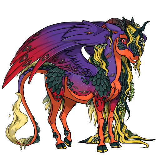 OviPetsOfficial's tweet photo. Congratulations to Lavaria, for winning the Year of the Horse challenge with Grim vision. This radiant Equus shines in fiery sunset hues, with sweeping wings and mesmerizing eye tattoos that make the design impossible to look away from. https://t.co/R41hIKDQ9Y