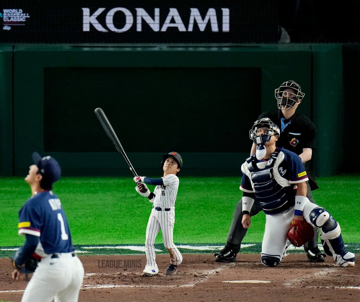 LeagueMinis's tweet photo. The human highlight reel Shohei Ohtani does it again!!! That's 2 HR in 2 WBC Games to keep Japan 2-0 and rolling through Pool C!!! https://t.co/wEgLuXS0mD