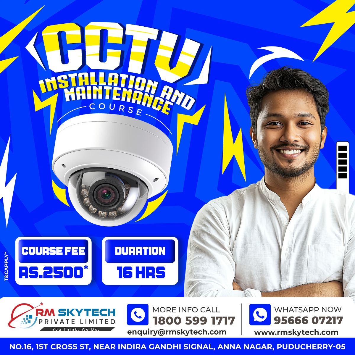 RMSkyTech1's tweet photo. CCTV Installation & Maintenance Course Puducherry | Technical Skill Training at RM Skytech
#RMSkytech #CCTVTraining #SecuritySystems #SkillDevelopment #Puducherry #TechnicalCourse #CareerGrowth #CCTVInstallation #AnnaNagar #JobSkills #ElectronicSecurity https://t.co/l7clQryIDJ