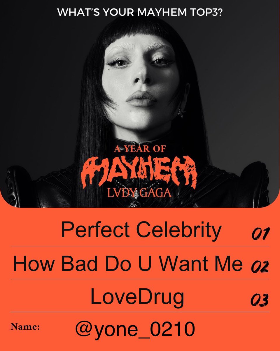 How Bad Do U Want Meはライブのアンコールでより好きになった！
それ以外の2曲はパワフルな歌詞が大好き💪🏻
歌詞だけでいうとLoveDrug の「I don’t wanna feel, I don’t wanna cry, so I’m gonna dance until I feel alright.」がほんと好き
 #メイヘムTOP3