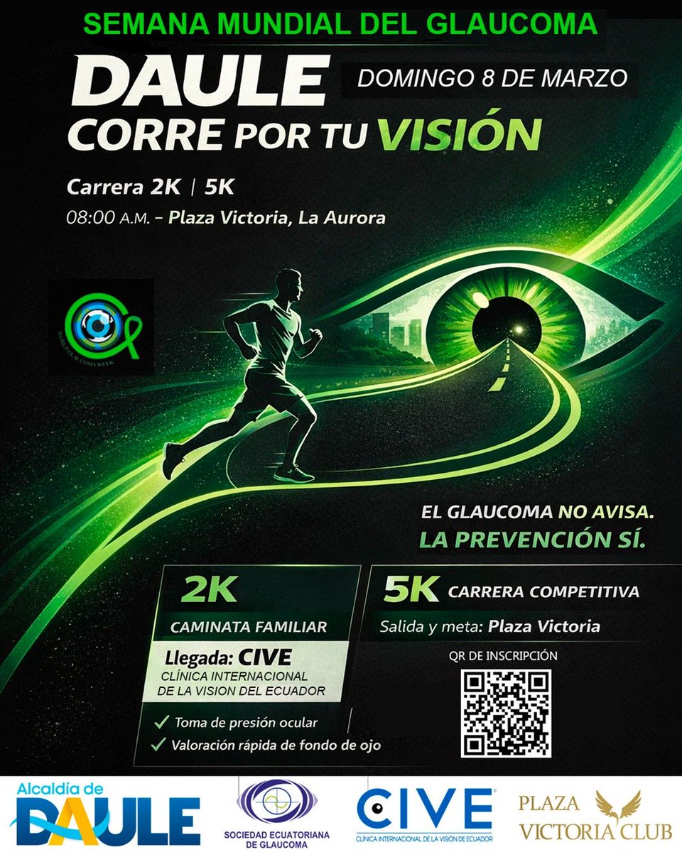 jedva68's tweet photo. Iniciamos la Semana Mundial del Glaucoma, participa gratuitamente en esta carrera.
Los participantes, familiares y/o acompañantes recibirán valoración de la presión intraocular y fondo de ojo para determinar riesgos de glaucoma completamente gratis.
NO FALTES!!! https://t.co/AhOgHTes9U