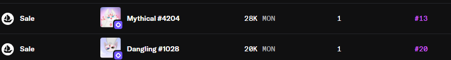 Lilstarrrs's tweet photo. Dangling (aka upside down bunny) &amp; Mythical Fox  are sold above 20k Mon⭐️

Congrats to the seller and the collector! https://t.co/p6en29i5Yb