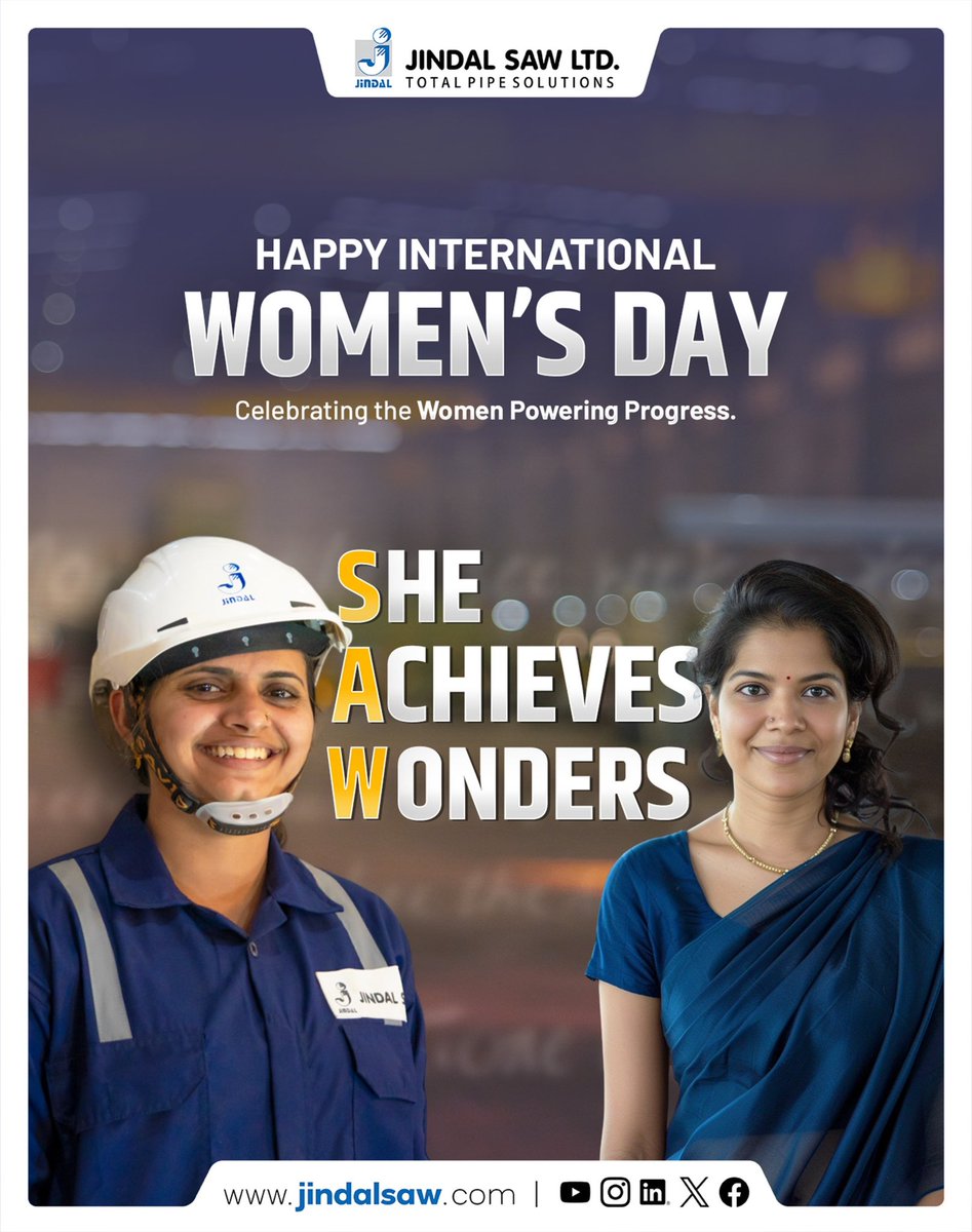 Jindal_SAW's tweet photo. Celebrating the women whose perseverance and passion shape stronger workplaces, families, and communities.

Happy International Women’s Day.

#InternationalWomensDay #JindalSAW https://t.co/apXZ7B3Sz4